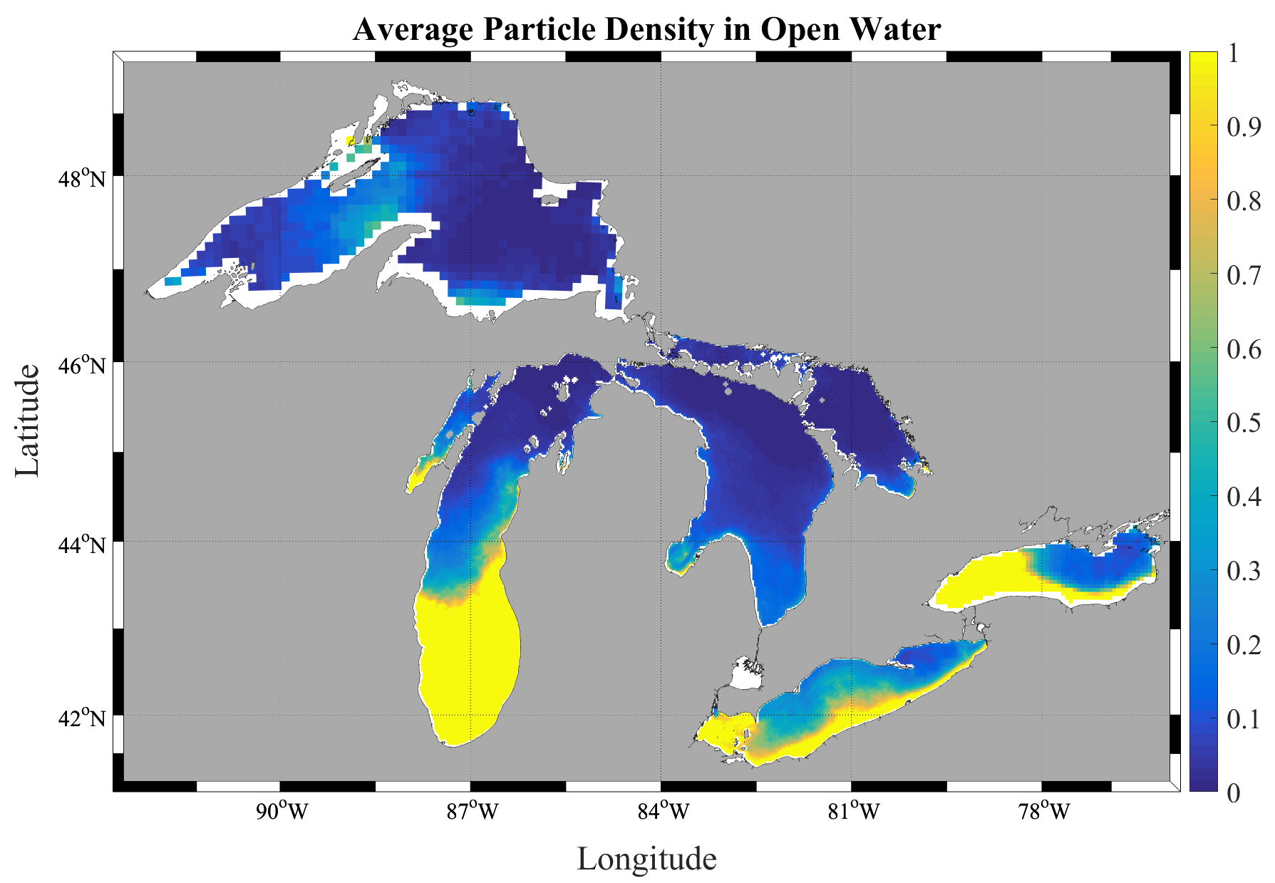 Simulated plastic accumulation across the Great Lakes
